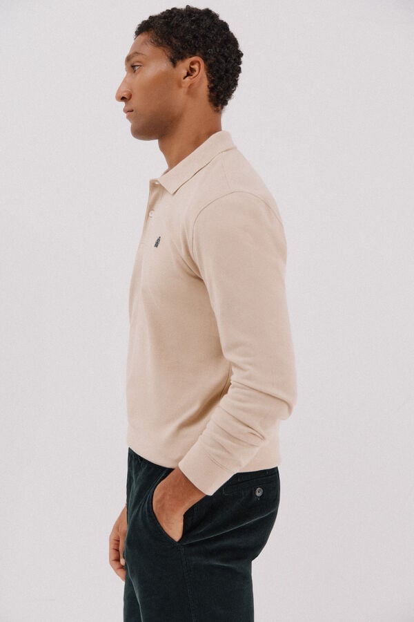 Cortefiel Essential long-sleeved polo shirt Beige
