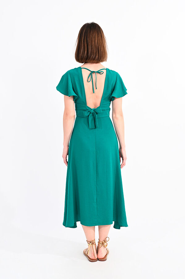 Cortefiel Long dress with ruffles and open back Green