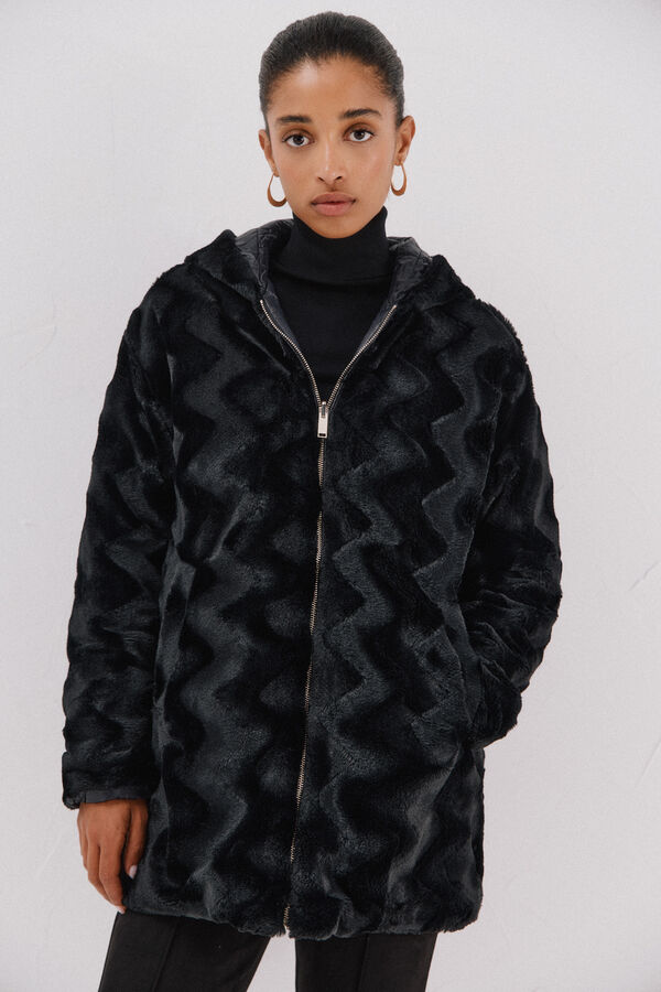 Cortefiel reversible quilted anorak with fur effect Black