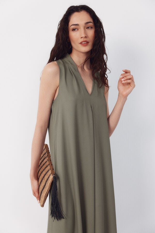 Cortefiel Fluid sleeveless dress Kaki