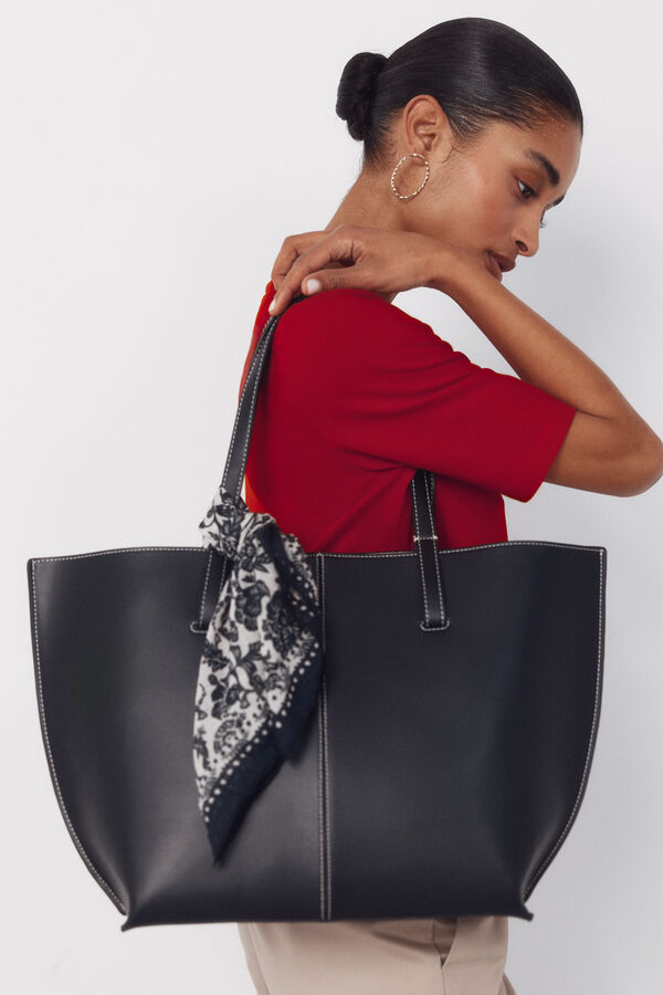 Cortefiel Basic shopper bag with stitching Black