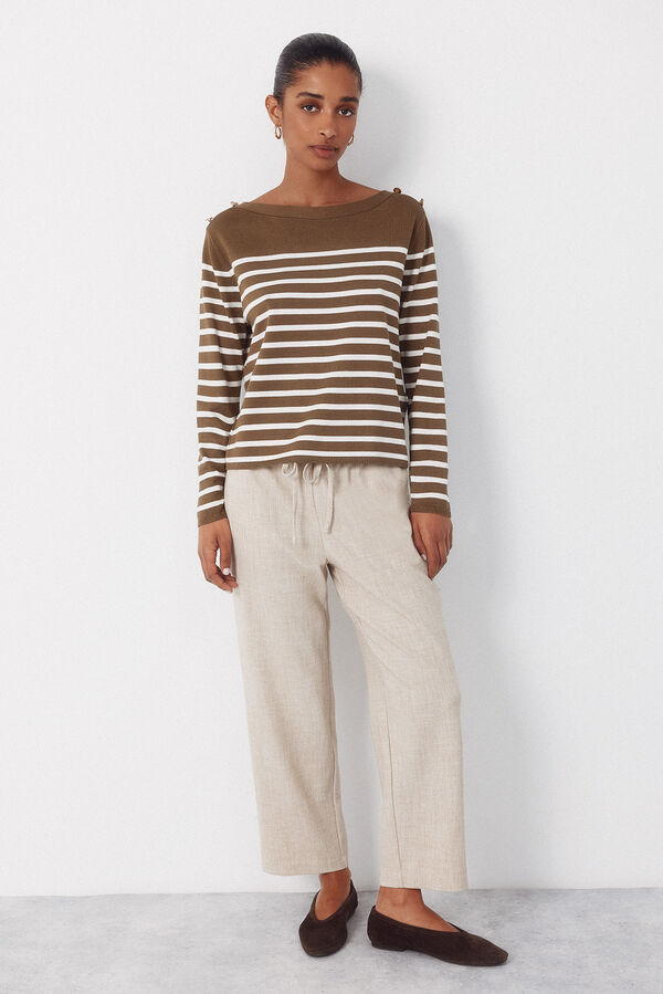 Cortefiel Striped button jumper Kaki