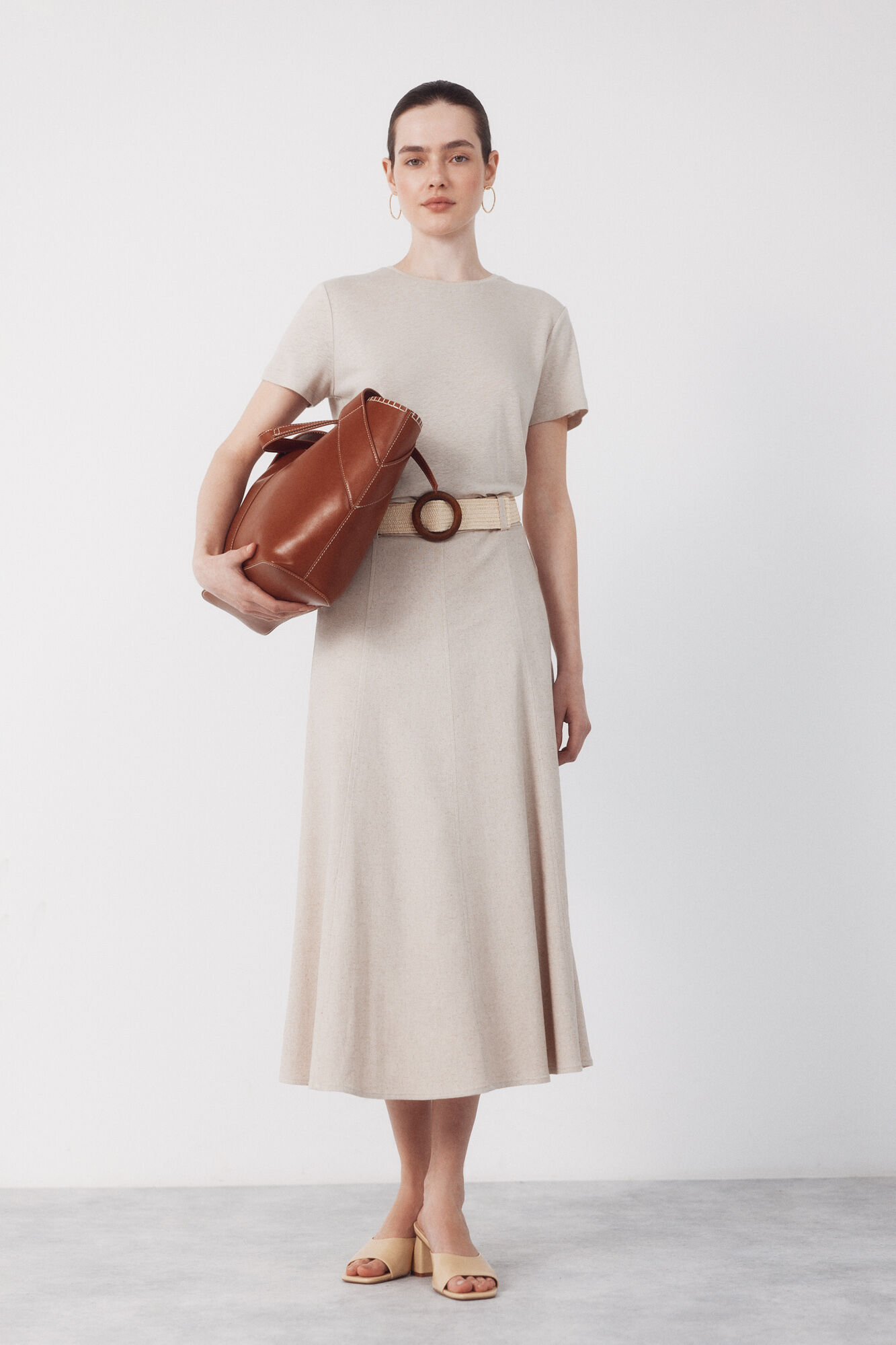 Cortefiel Camiseta de linho com decote em lurex