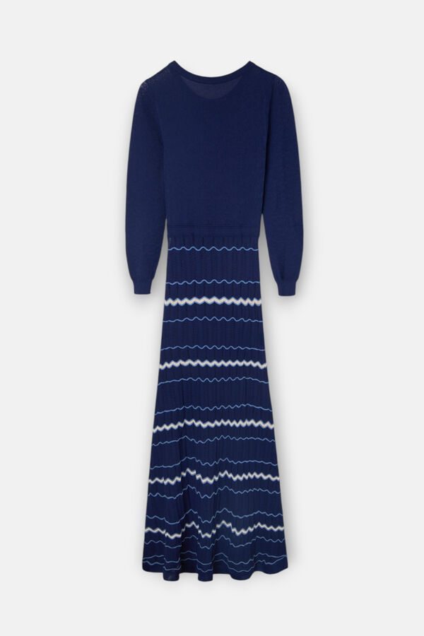 Silbon Vestido de malha espinha de peixe Azul