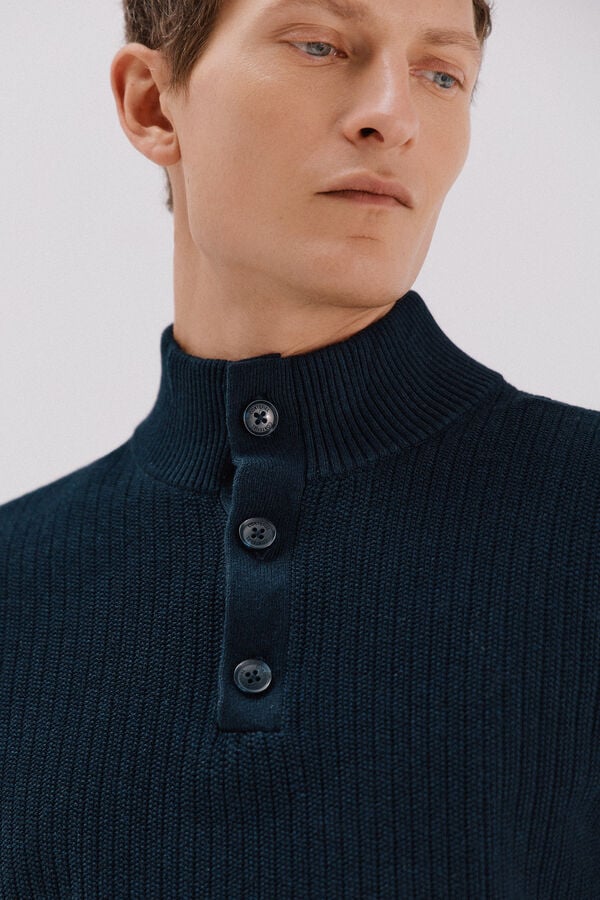 Cortefiel Structured cotton sweater  Navy