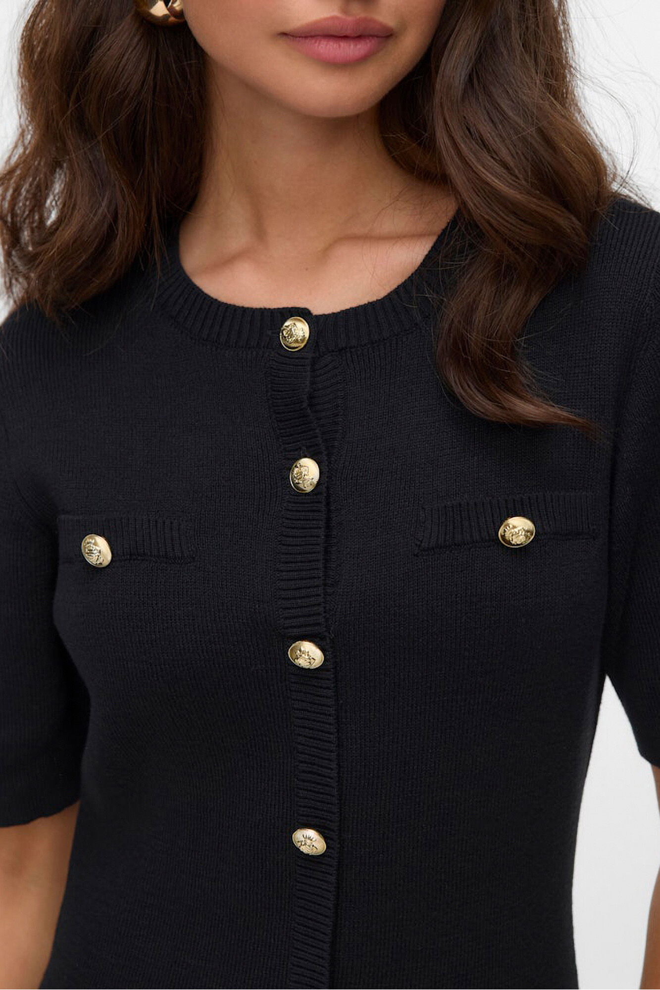 Vero Moda Vestido curto de malha com bot&otilde;es dourados