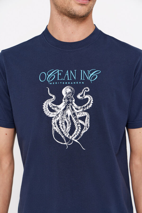 Cortefiel Octopus graphic T-shirt Navy