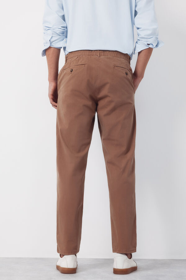 Cortefiel Poplin jogger with regular elastic Camel