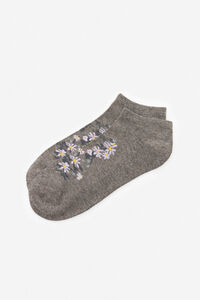 Cortefiel Floral Better Cotton ankle socks Grey