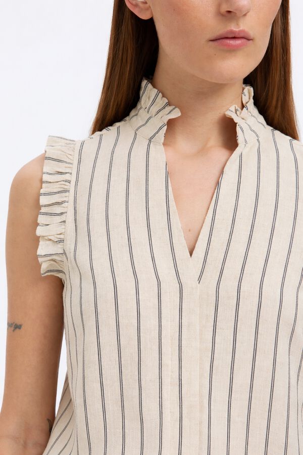 Selected Sleeveless ruffle blouse Beige
