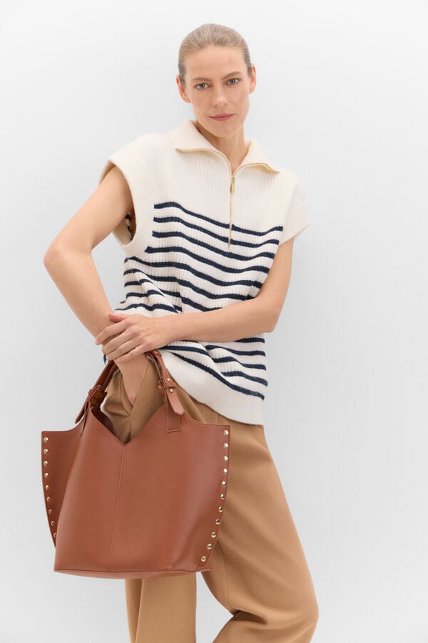 Cortefiel Zip fastening striped vest Ivory