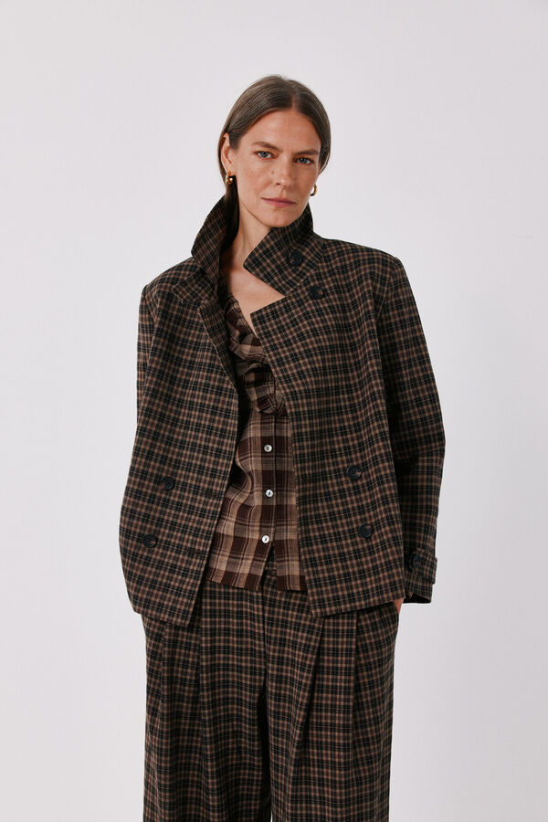 Cortefiel Plaid jacket Printed brown