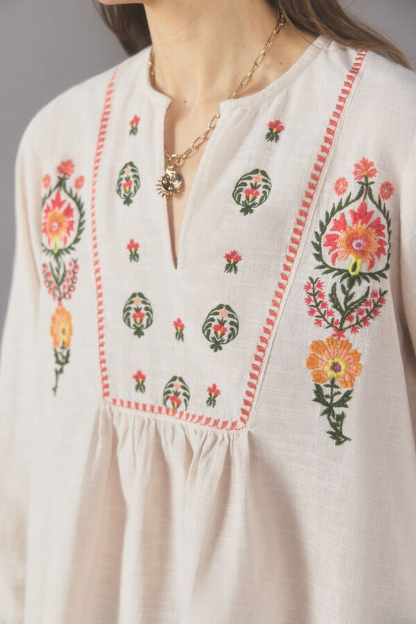 Cortefiel Contrast embroidery blouse White