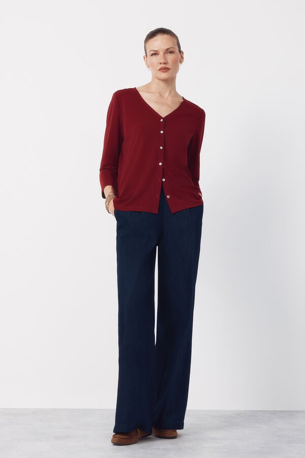 Cortefiel V- neckline top with buttons Pink