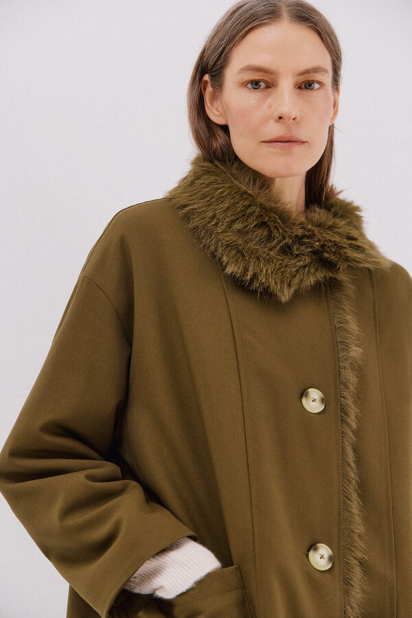 Cortefiel Parka with fur neck Dark brown