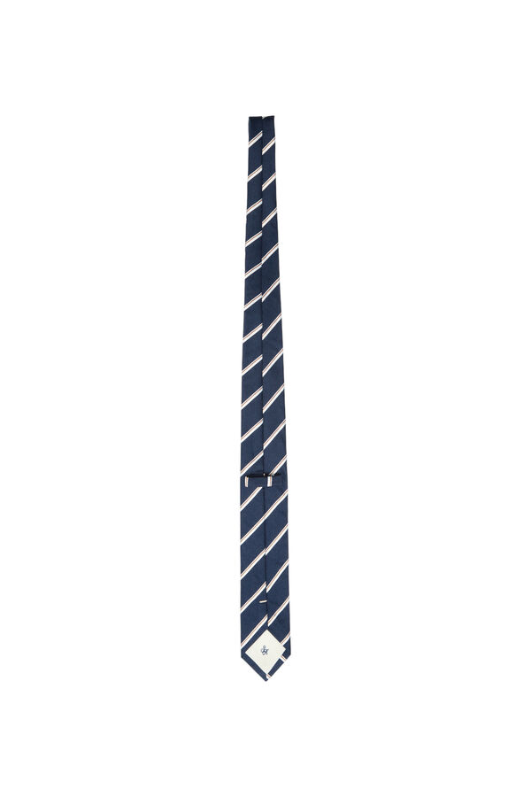 Cortefiel Corbata de rallas confeccionada con materiales reciclados. Azul marino