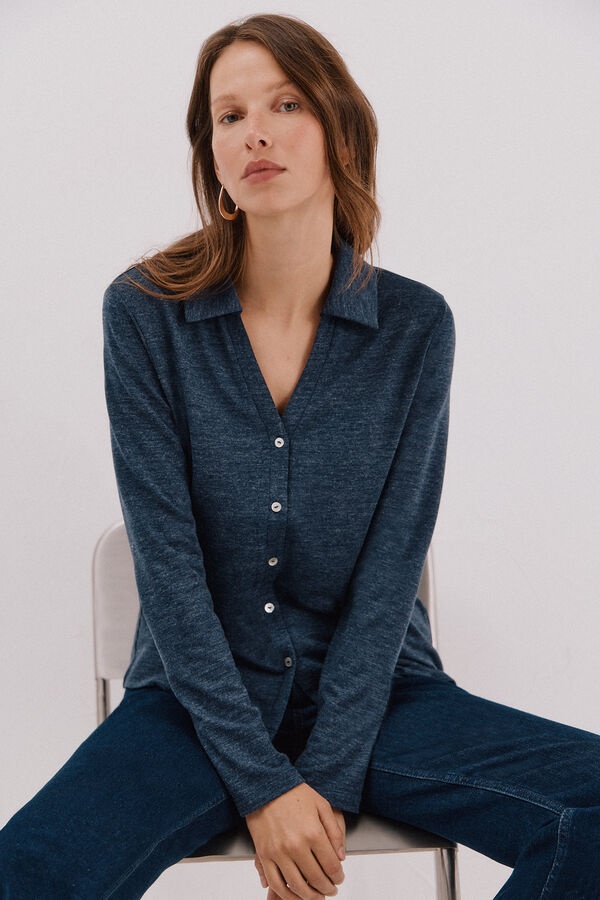 Cortefiel Jersey-knit knit shirt Navy