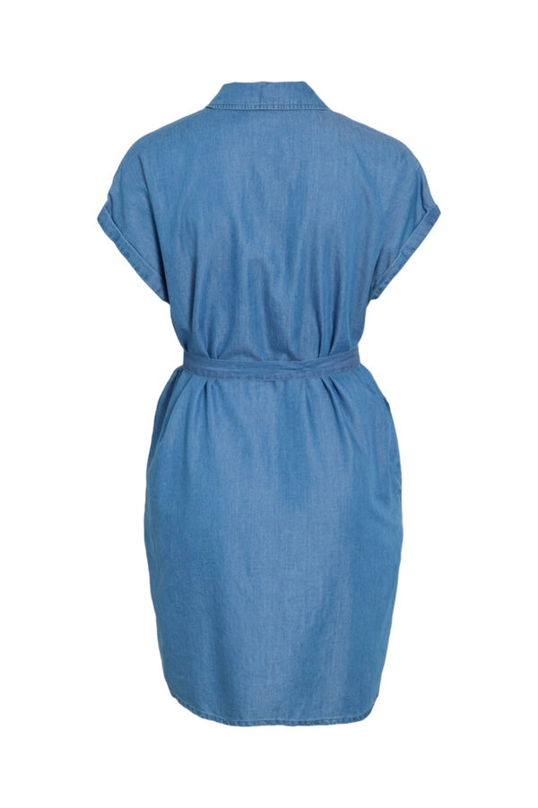 Vila Vestido curto camiseiro em ganga de Tencel Azul