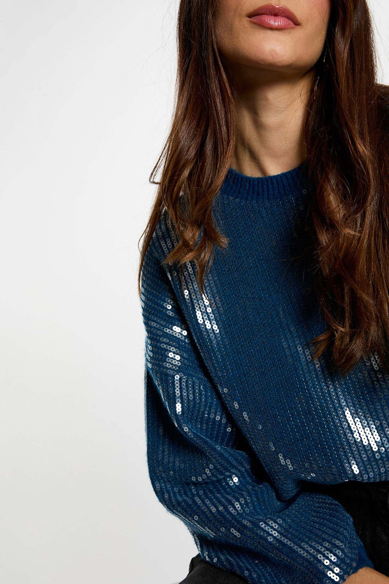 Morgan Camisola de lantejoulas com gola redonda