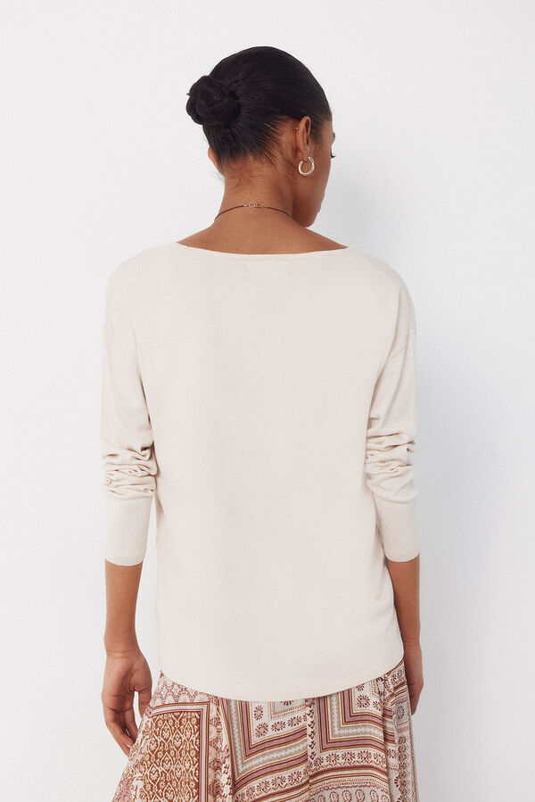 Cortefiel Camisola de malha decote bico Ecru