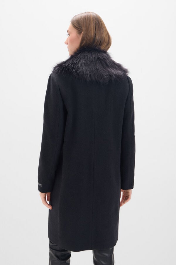 Cortefiel Faux fur coat at the collar Black