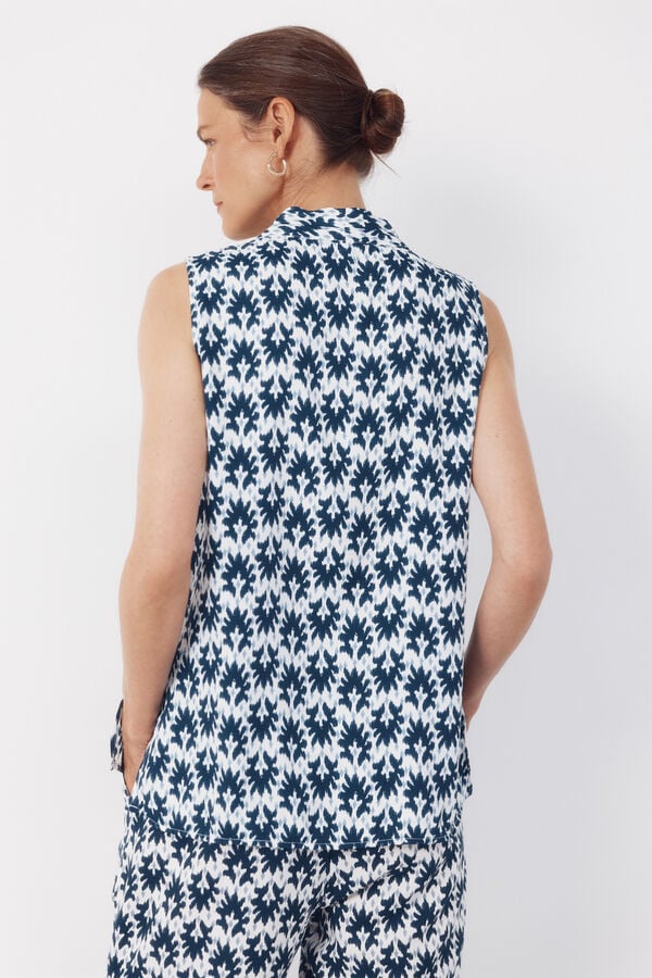 Cortefiel Fluid pleated blouse Printed blue