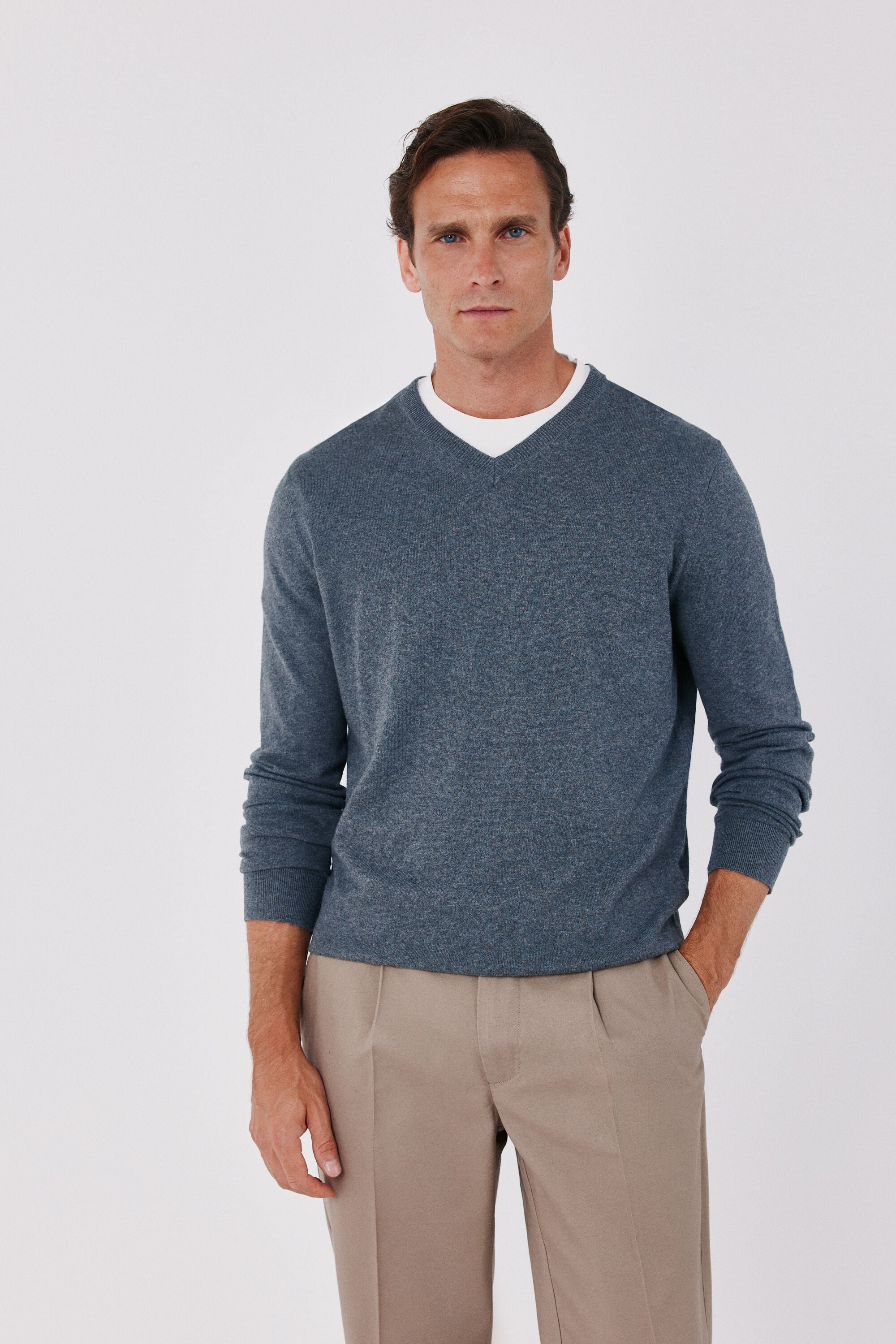 Cortefiel Cotton cashmere knit V-neck jumper