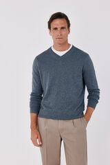 Cortefiel Cotton cashmere knit V-neck jumper Grey