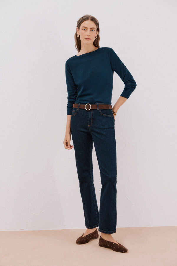 Cortefiel Boat neck T-shirt with buttons Navy