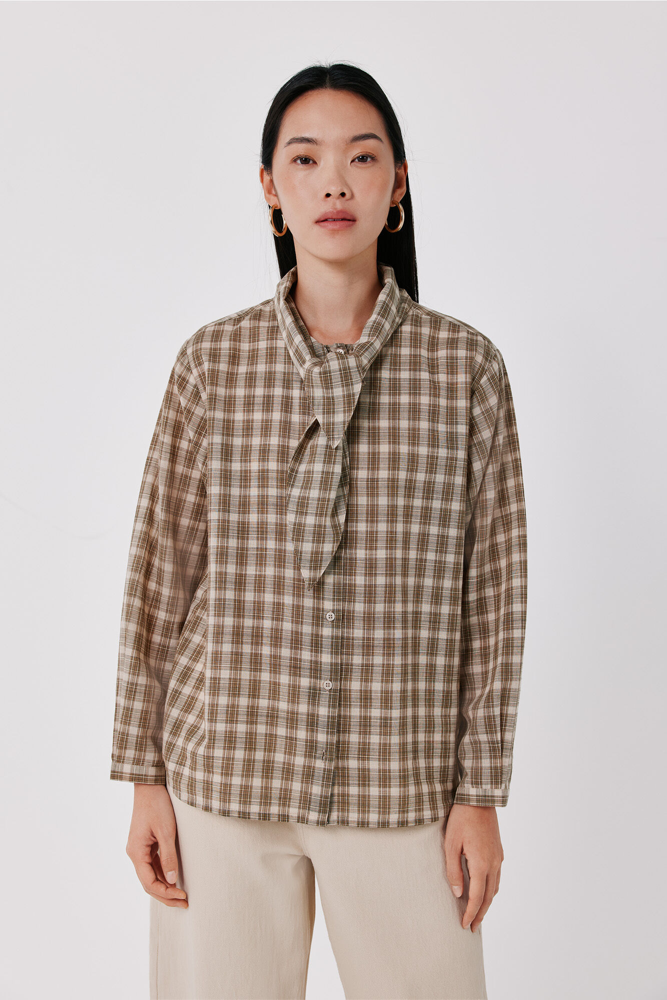 Cortefiel Plaid tie shirt