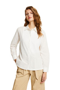 Cortefiel Camisa bordada algodón loose fit Blanco
