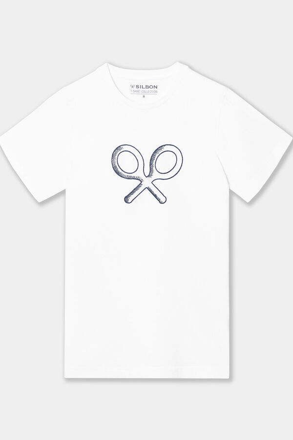 Cortefiel Camiseta raqueta bordada Blanco