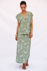 Cortefiel Printed flared midi skirt Kaki