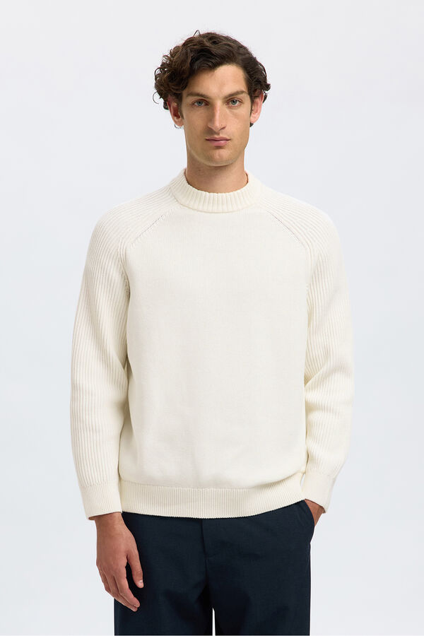 Selected Camisola de gola alta 100% algodão orgânico.  Branco