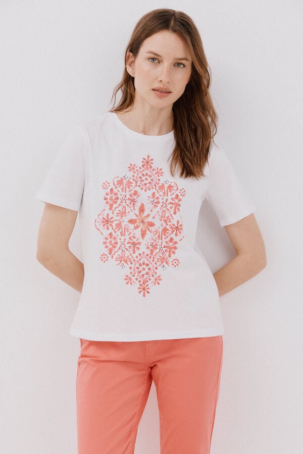 Cortefiel Positional print t-shirt White