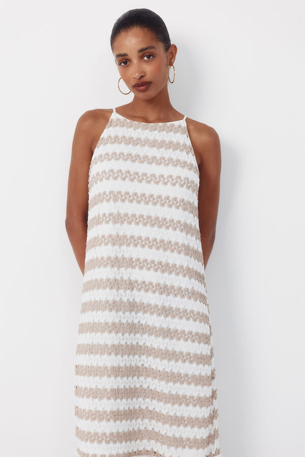 Cortefiel Vestido halter estructura Beige