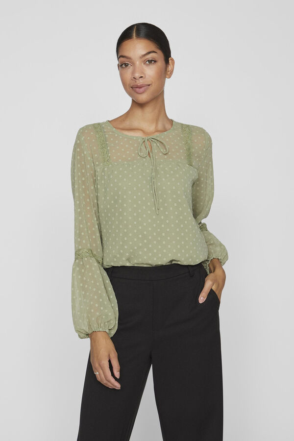 Vila Blusa plumeti de manga comprida Verde