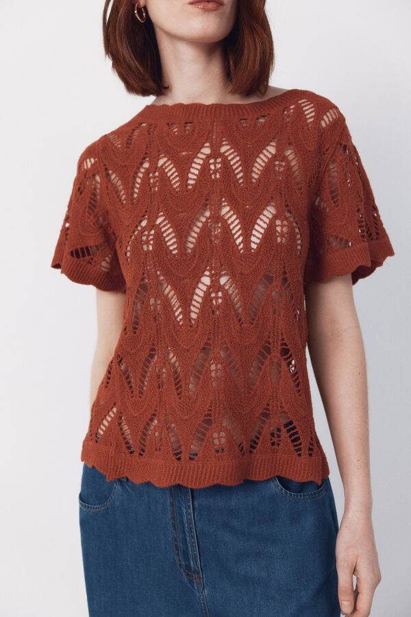Cortefiel Crochet top Brown