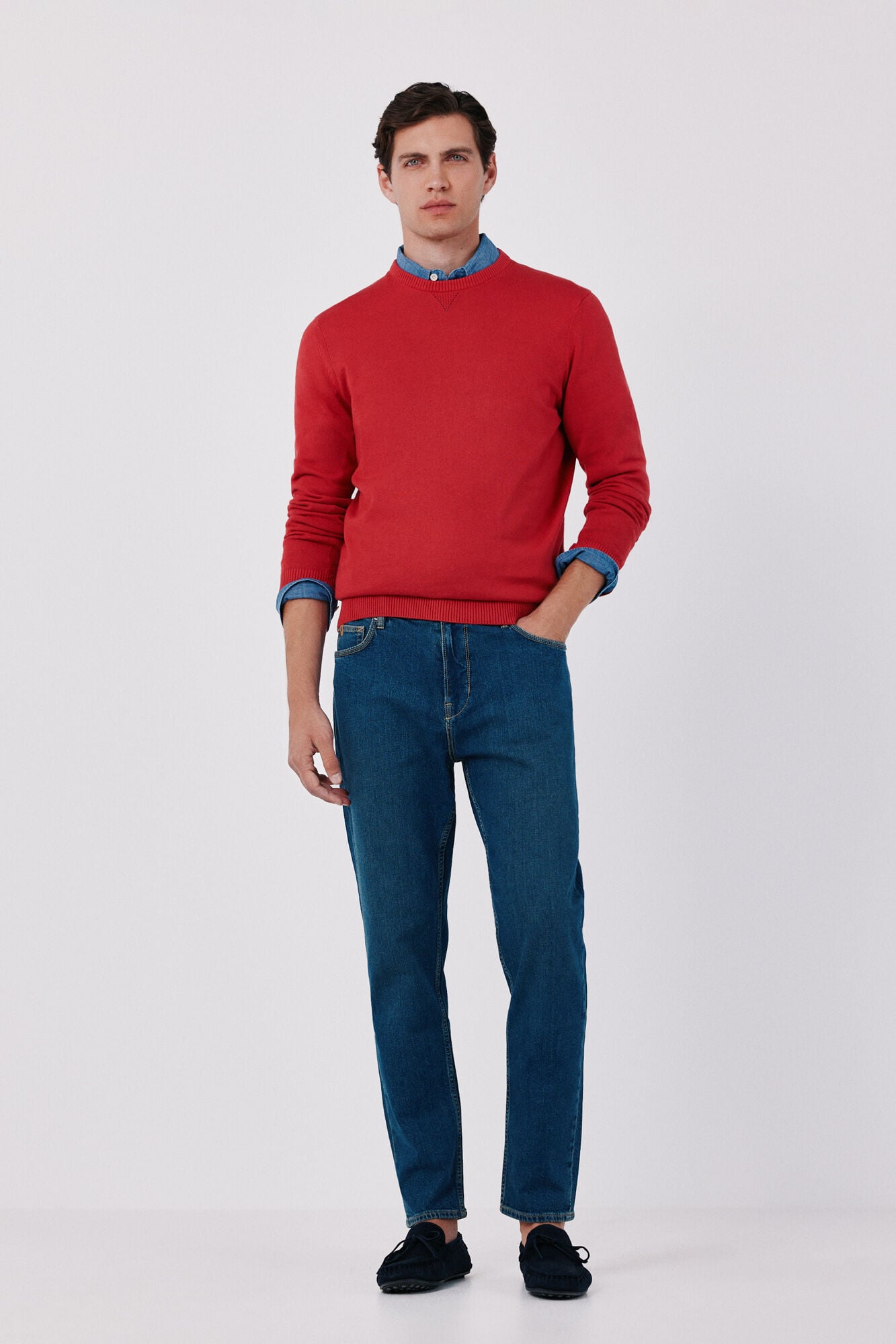 Cortefiel Cotton fine knit round neck jumper