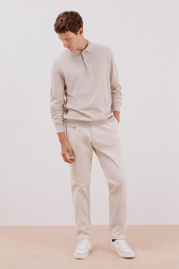 Cortefiel Cotton cashmere polo shirt neck jersey Beige