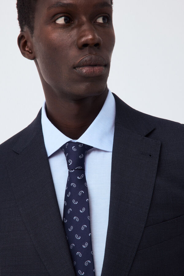 Cortefiel Navy bird's eye tailored fit jacket Blue