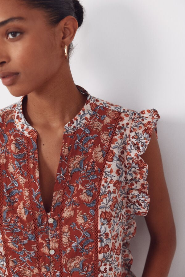 Cortefiel Blusa volante Estampado rojo