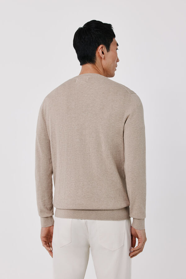 Cortefiel Cotton cashmere knit V-neck jumper Beige