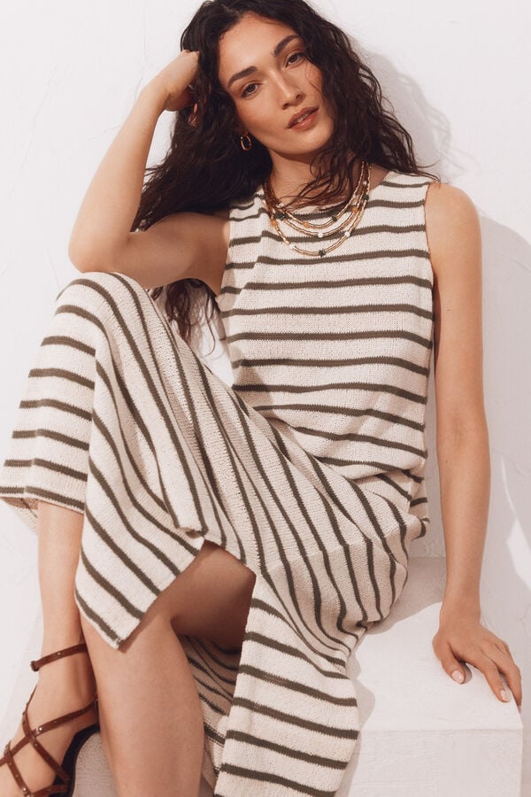 Cortefiel Vestido aspecto r&uacute;stico tirantes Kaki