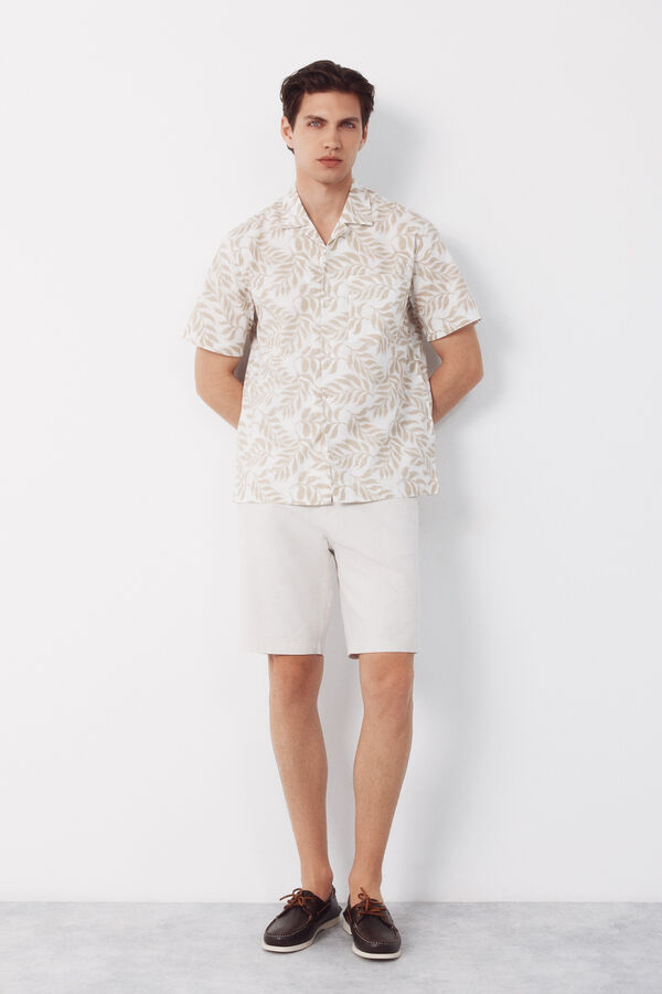 Cortefiel Printed short sleeve shirt Beige