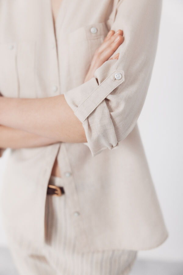 Cortefiel Camisa r&uacute;stica de manga comprida Castanho