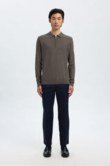 Selected Camisola polo 100% algodão com meia fecho-éclair . Cinzento