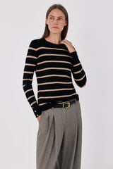 Cortefiel Striped fine knit jumper Black