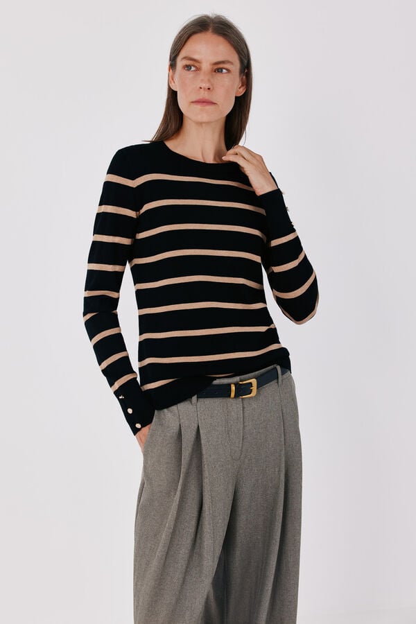 Cortefiel Striped fine knit jumper Black