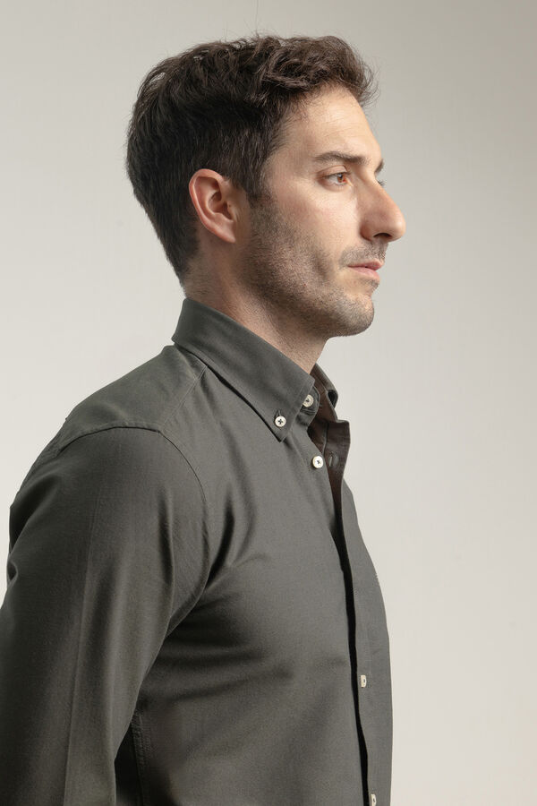 PuroEGO Camisa oxford de algodão slim fit Verde